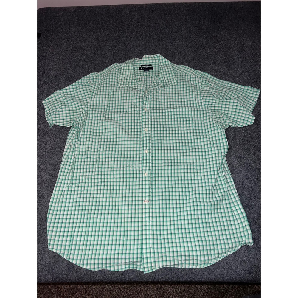 Cremieux Classics Slim Fit Mens XXL Green White Plaid Short‎ Sleeve Button Shirt